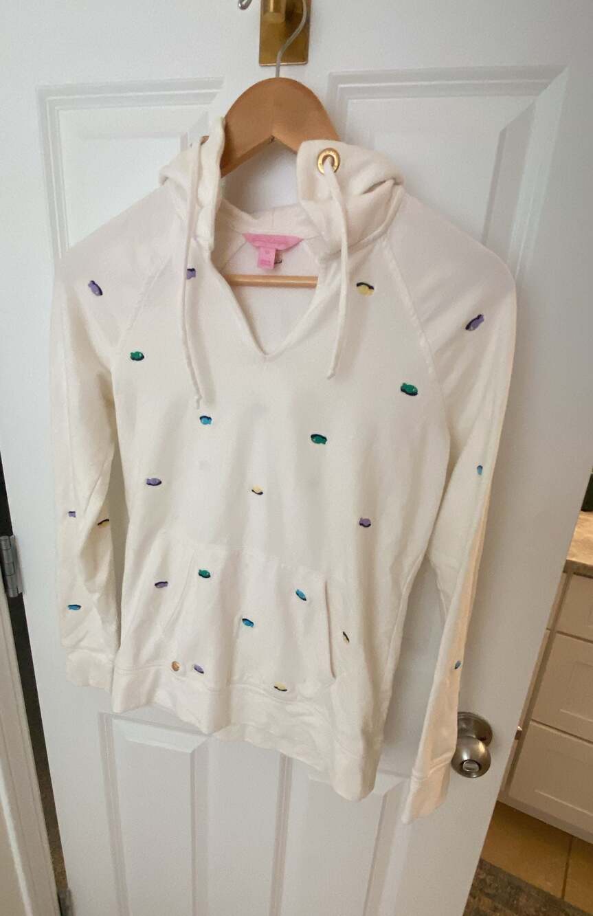 Lilly Pulitzer XS White Hoodie with Colorful Embroidered Details